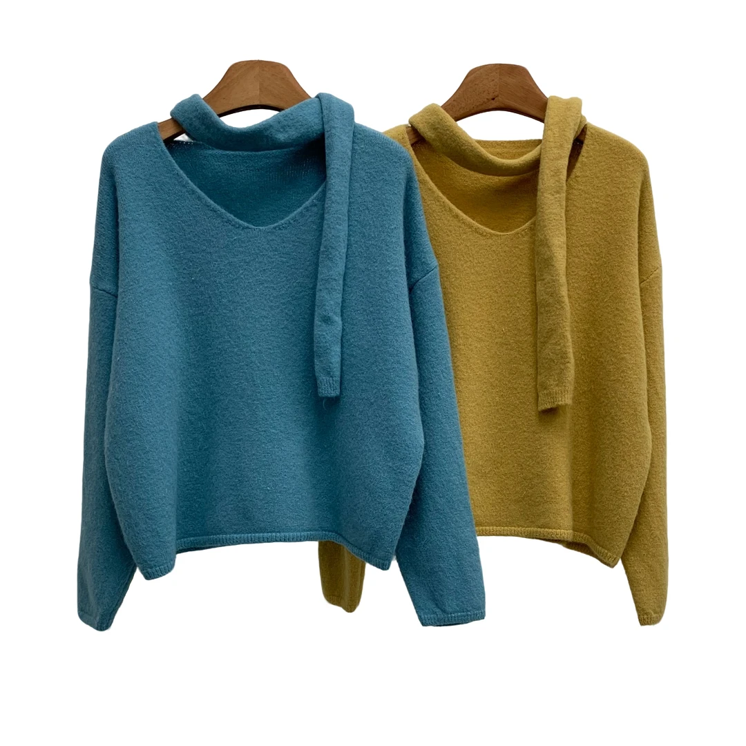 YITONG/倚桐2024冬季韩版宽松纯色极简风针织衫V领毛衣（M4A62872）