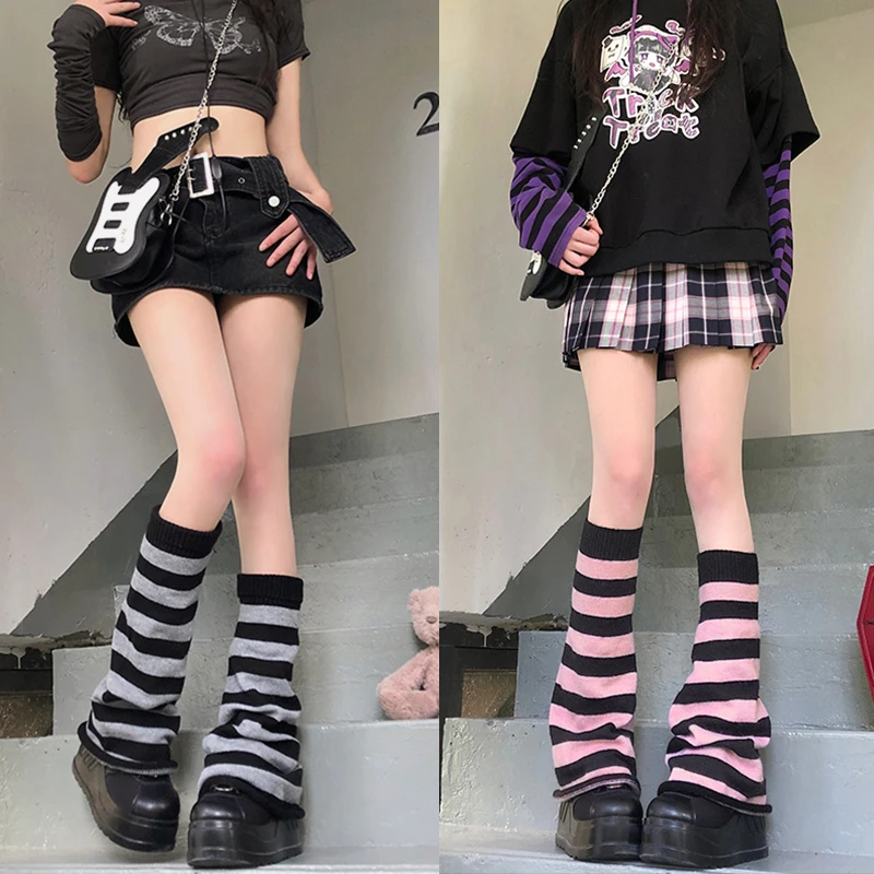 Socks said 辣妹亚文化针织腿套堆堆袜jk阔腿条纹小腿袜显瘦袜套
