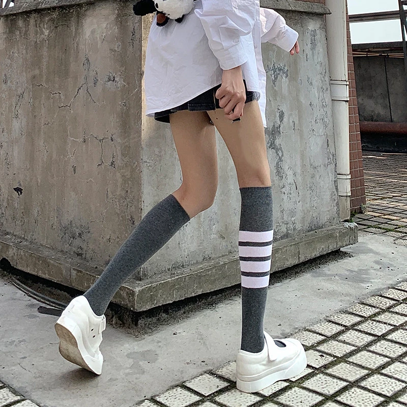 Socks said 四条杠小腿袜灰色秋款袜子女中筒袜日系可爱网红潮ins