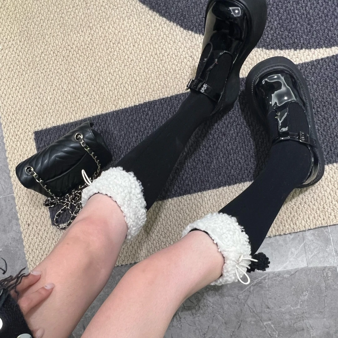 【一雯白专属】jk日系羊羔毛中筒袜秋冬毛球保暖可爱小腿袜堆堆袜