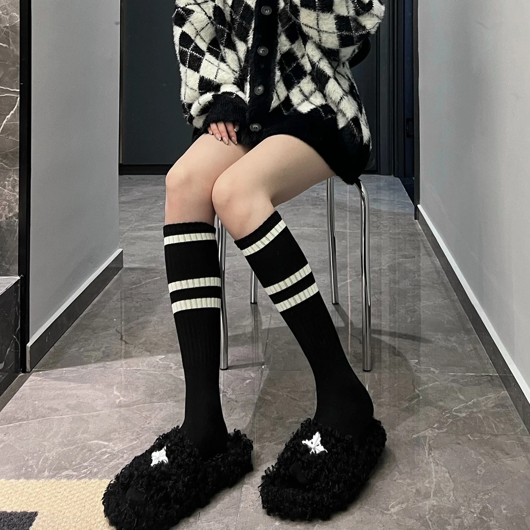 Socks said 黑白拼色针织小腿袜学院风气质少女百搭经典长筒袜子