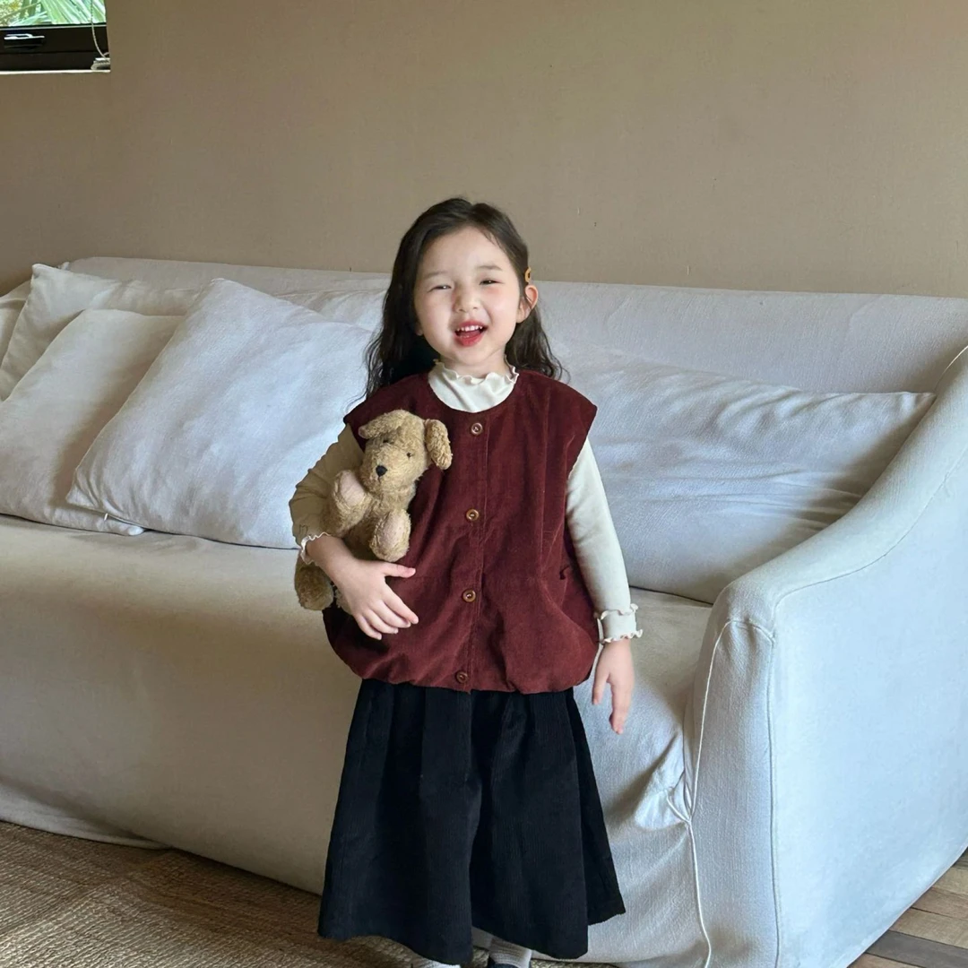 2024秋季新款童装 韩版童装 女童灯芯绒安哥拉红马甲