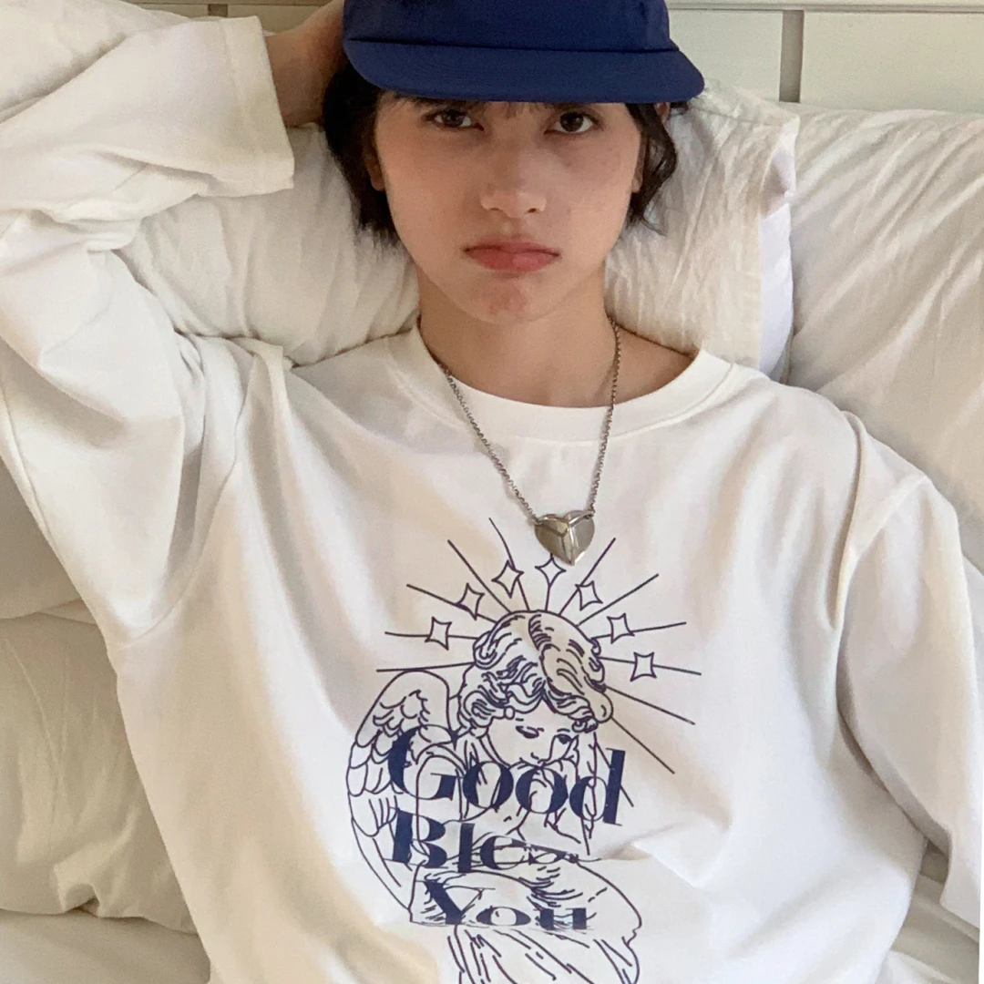美好商店MeihaoStore能接好运的"Good Bless You"天使夜光长袖T恤