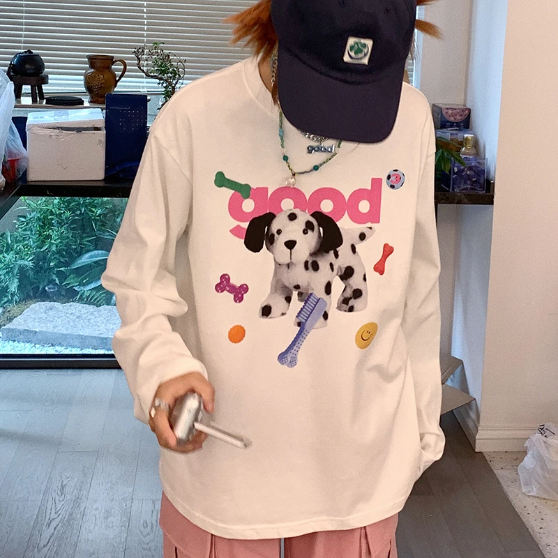 美好商店玩具斑点狗good印花百搭宽松长袖T恤