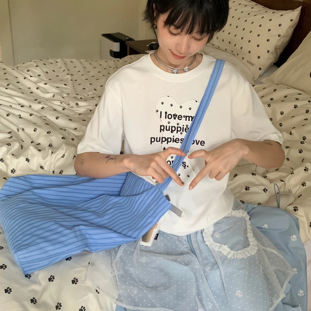 美好商店MeihaoStore充满爱意的小狗骨头爪印贴布绣T恤