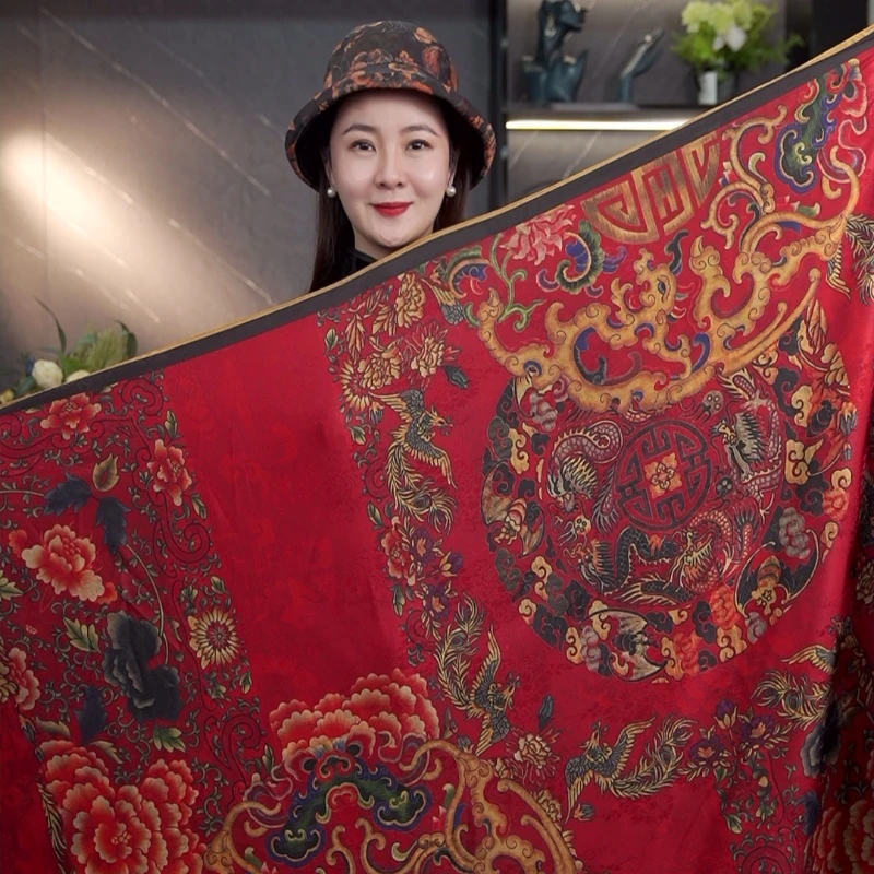 蕉品Y201【龙盘凤舞】140*140花萝双面双色丝巾围巾披肩