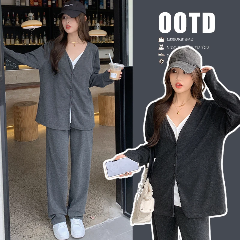 【小布吖】时尚孕妇早秋洋气宽松通勤3件套吊带开衫三件套女