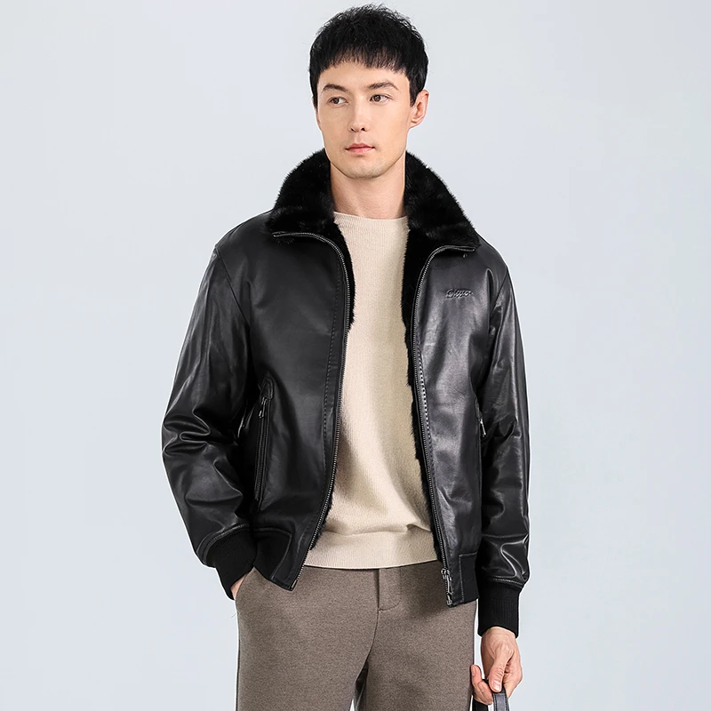 海宁进口新西兰胎牛皮水貂内胆真皮皮衣 241873