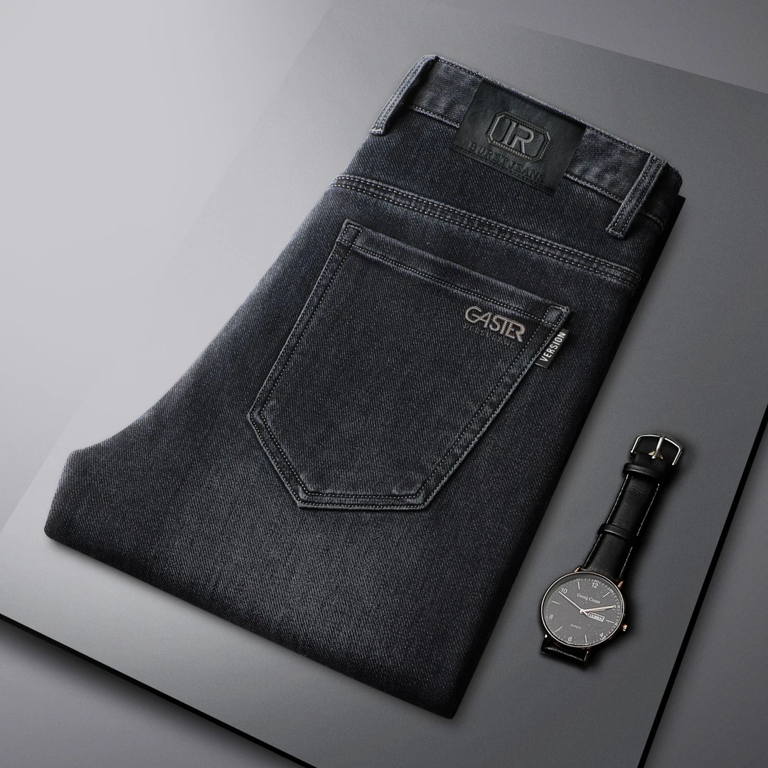 新款男士加绒加厚款冬季牛仔裤商务直筒弹力商务休闲男牛仔裤子