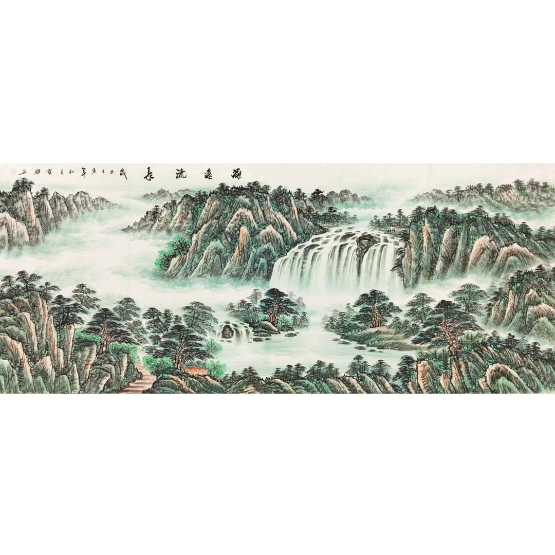 源远流长 旭日东升 二十四平尺手绘山水国画  240x100cm SSQ101