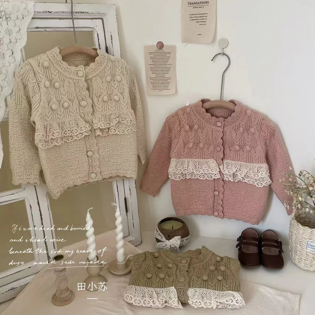 2024秋款女童手工球开衫毛衣