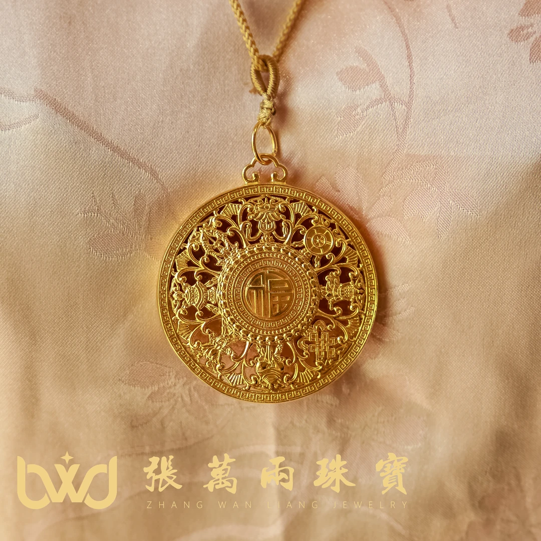 吊坠足银 厚金铸银工艺八宝罗盘手工时尚复古双面古法传承珠寶