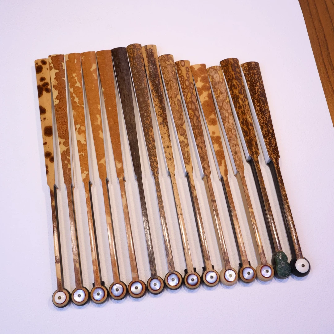 -钱谷峰-梅鹿新老云妃绿木斑竹折扇作品浙派名家