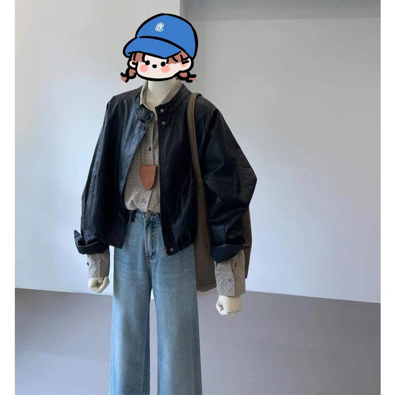 黑色皮衣外套女2024年新款高级感短款夹克今年流行小个子美式复古