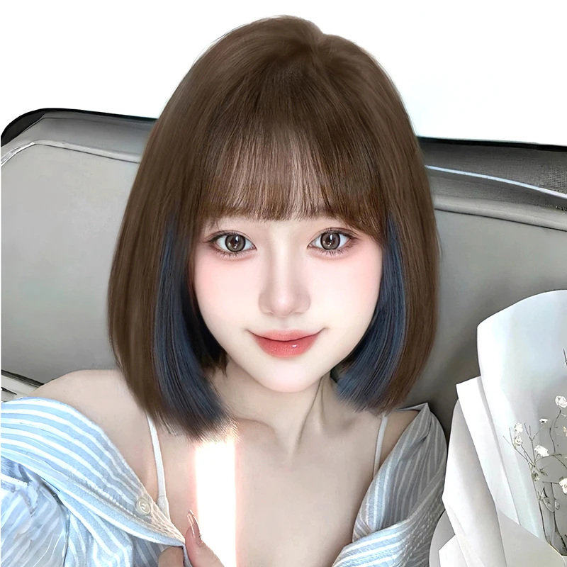 【深海笔迹】小清新挑染假发女时尚波波头挂耳染蓬松透气全头套