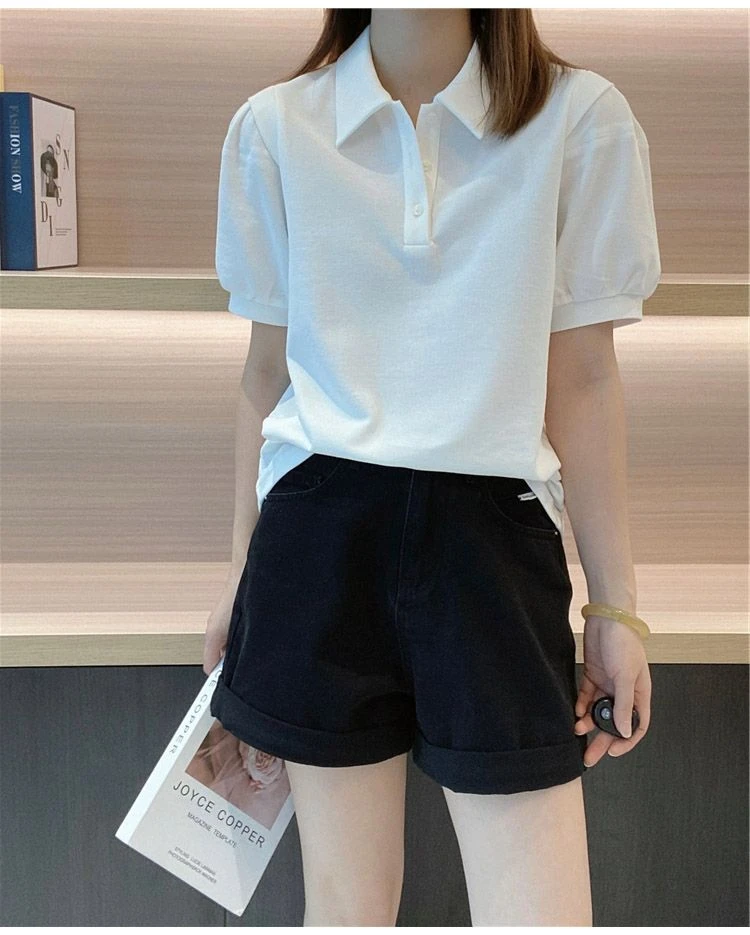 棉微胖MM夏季新款学生翻领polo衫大码女装宽松辣妹纽扣V领T恤上衣