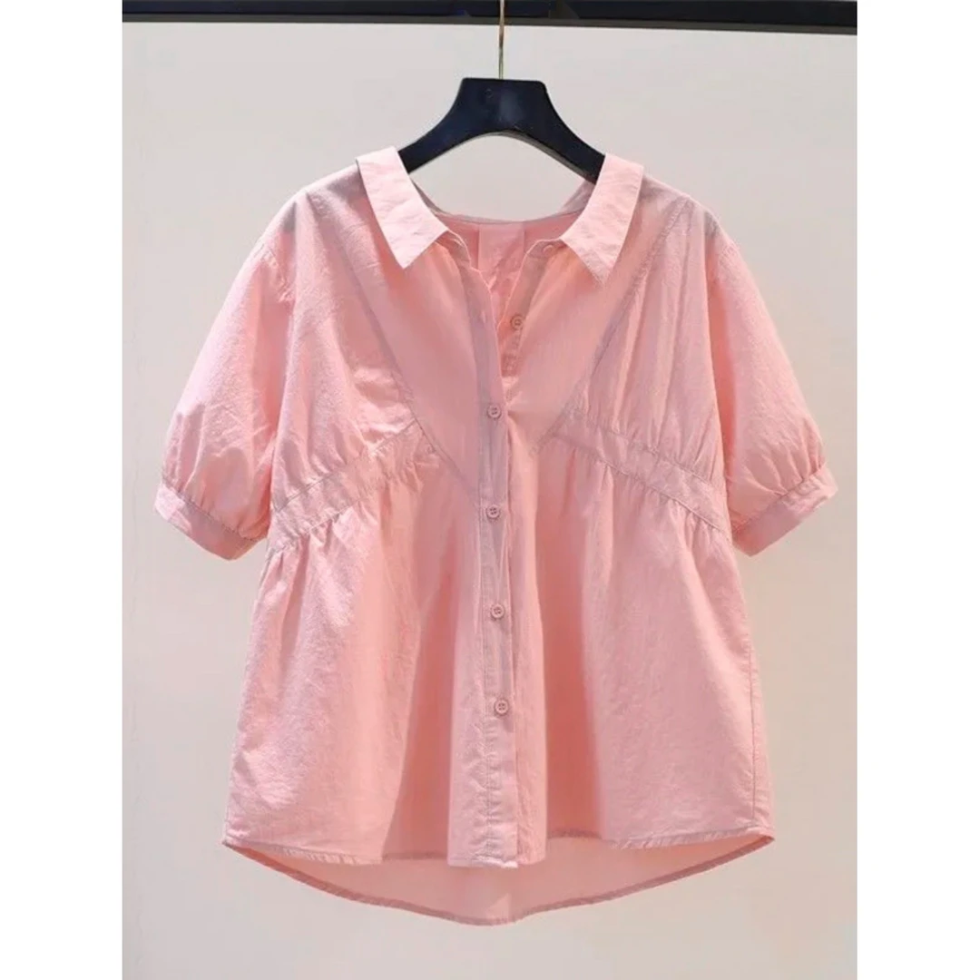 100%纯棉衣短袖泡泡袖小衫减龄小个子大码显瘦洋气时尚休闲宽松