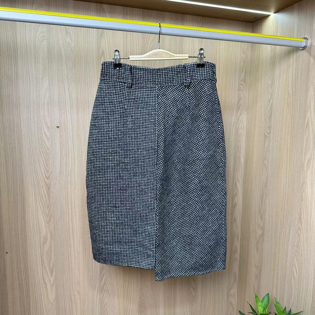B/281296 女士秋冬时尚休闲经典百搭气质流行毛呢半身开衩中长裙