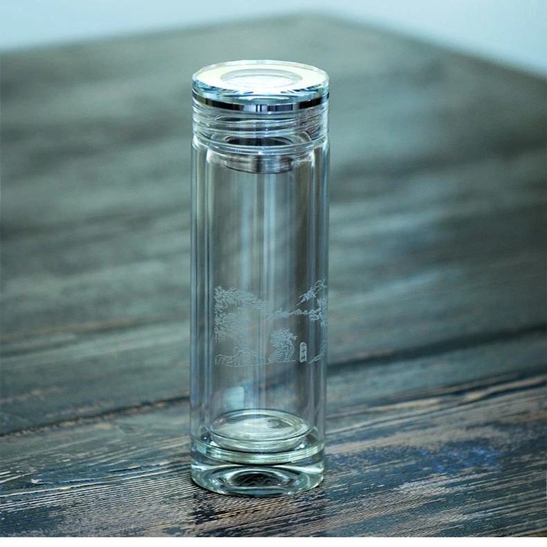 水中神双层水晶玻璃杯茶杯水杯商务礼品杯高硼硅玻璃水杯茶水分离
