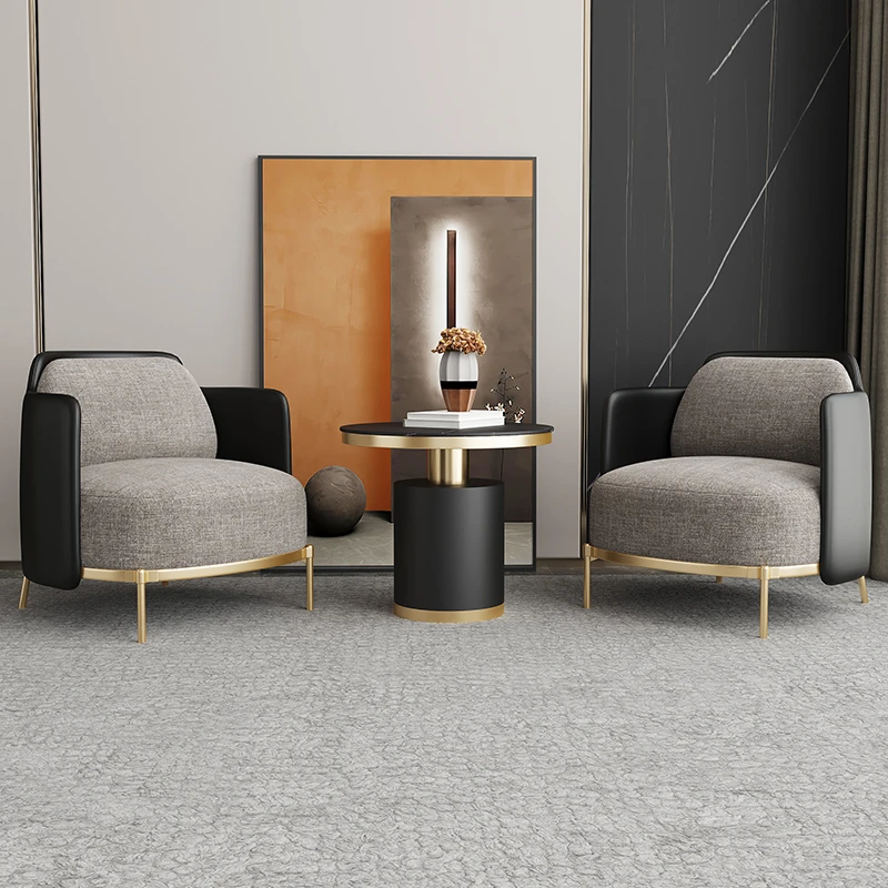 现代轻奢酒店单人休闲沙发茶几组合办公室售楼处接待会客洽谈桌椅