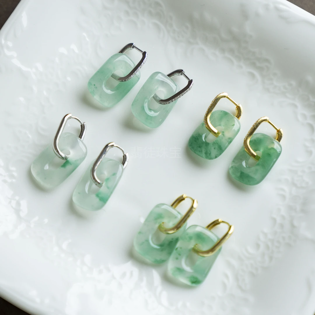 【回想】天然玉石福贝复古耳环翡~翠平替（产品多样性，随机发一对）