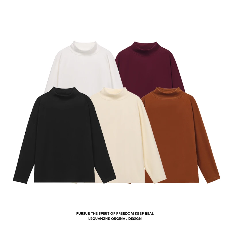 双面德绒打底衫秋冬男士高领T恤中领保暖上衣简约舒适半高领上衣
