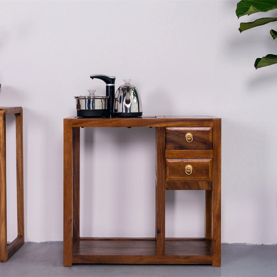 南美胡桃木双抽茶水柜禅意实木整张木蜡油工艺简易实用烧水柜客厅