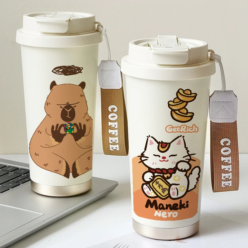 316不锈钢内胆保温杯双饮吸管水杯小巧便携水杯子卡通小众直饮杯