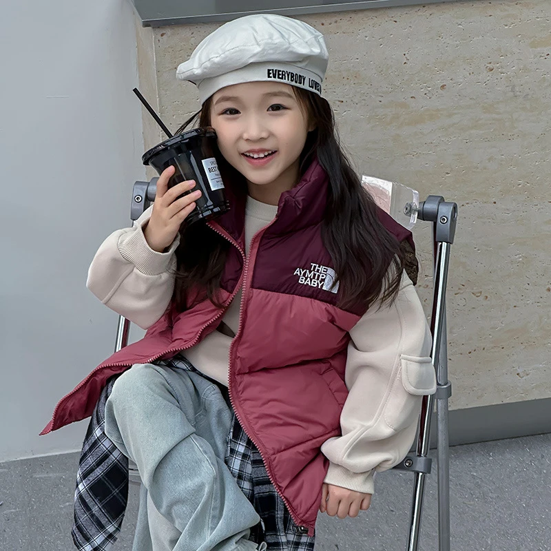 六梨童装儿童宝宝马甲秋冬新款男童女童加厚拼色保暖马甲冬装