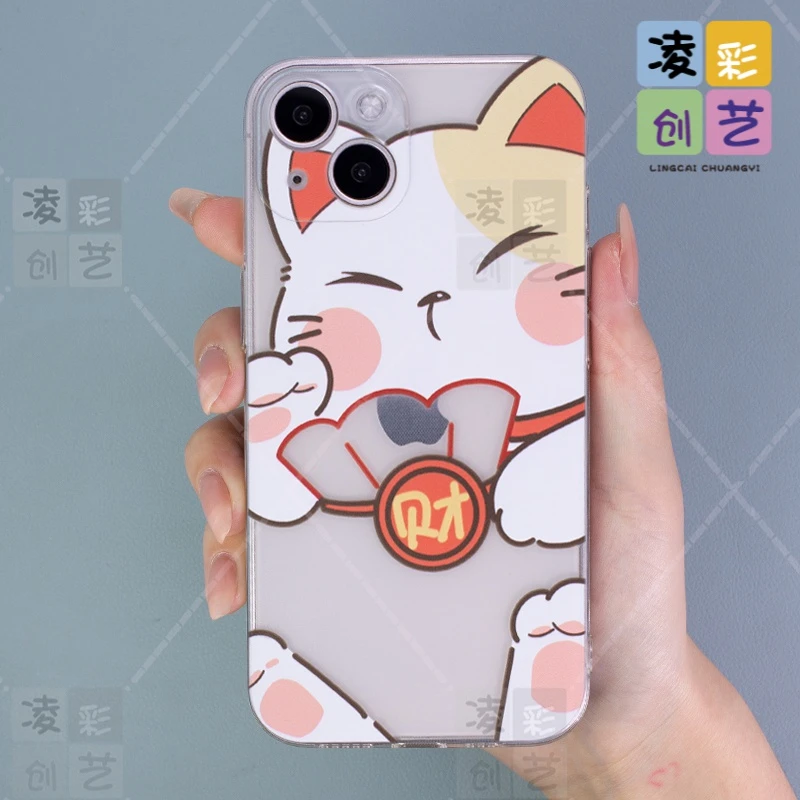 苹果15oppo vivo华为荣耀小米手机壳原创招财猫直边防摔壳