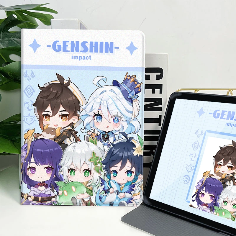凌彩创艺苹果安卓蚕丝纹原神五神贴贴书本款平板壳学生周边