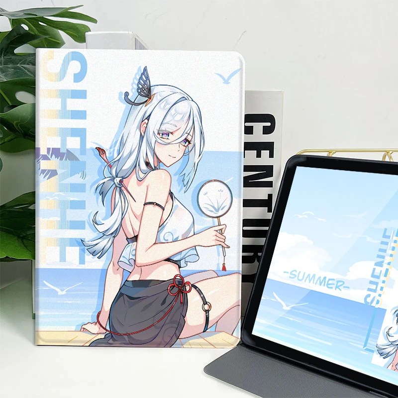 凌彩创艺苹果15安卓蚕丝纹防摔书本款夏日申鹤平板壳学生周边