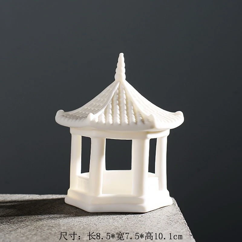 陶瓷花宠园艺多肉盆栽装饰品白瓷亭子工艺品小摆件微景观鱼缸造景