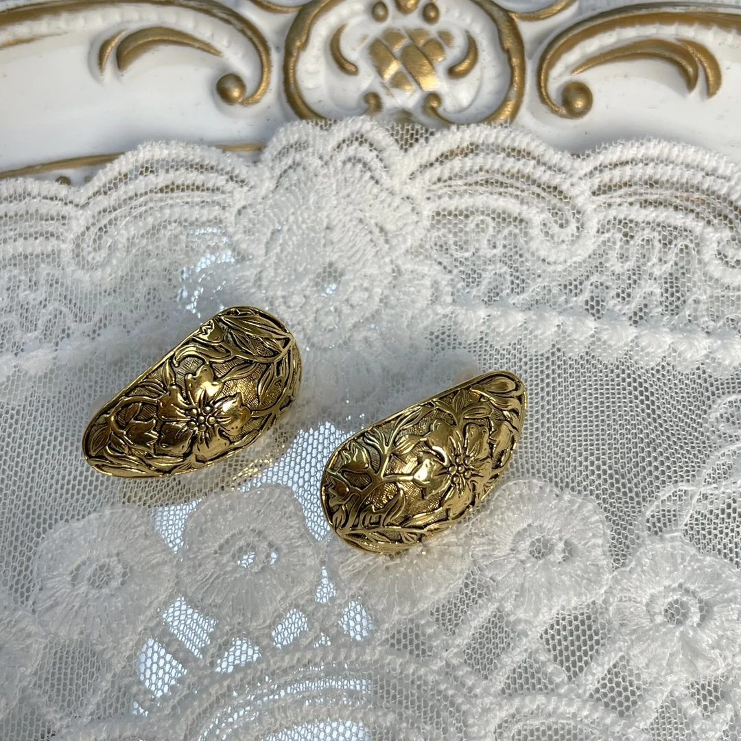 铜合金耳饰 【六六中古】孤品雅复古圆点标耳夹km1113