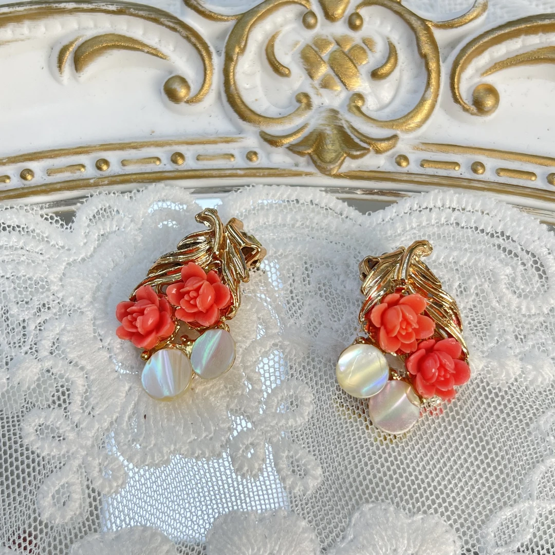 铜合金耳饰 【六六中古】孤品复古花朵造型耳夹ap2651