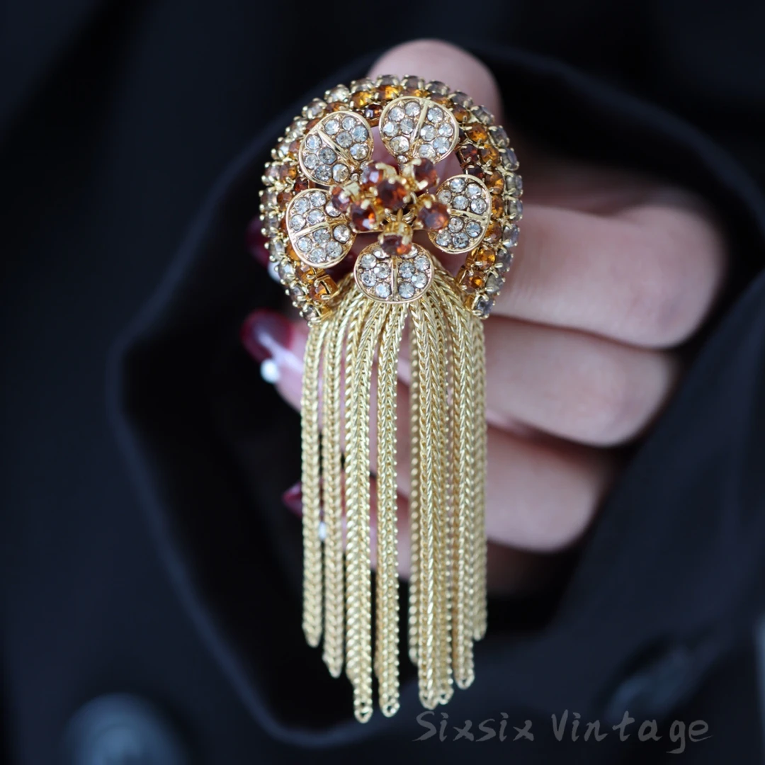 铜合金胸针 重工多层镶嵌颤花流苏流苏超气质胸针领针my606