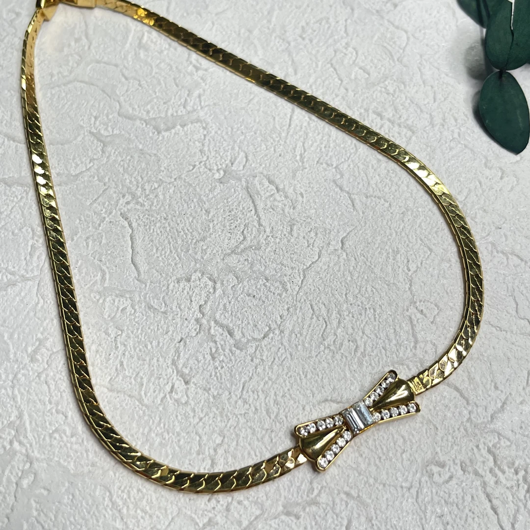 铜合金合成锆石项链 【六六中古】孤品复古蛇骨链项链th4568