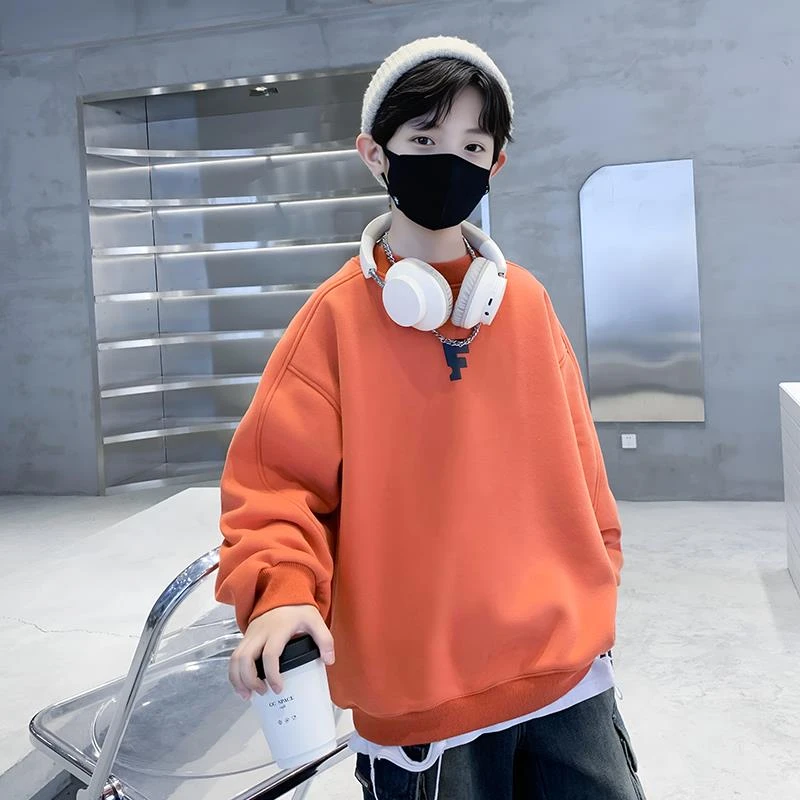 加绒卫衣男童12-15岁一体绒2023新款儿童加厚潮中大童秋冬款洋派