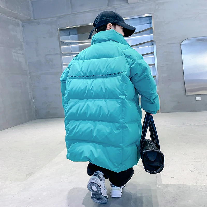 男童冬季潮牌加长款立领羽绒服2023新款儿童冬装加厚防寒免洗外套