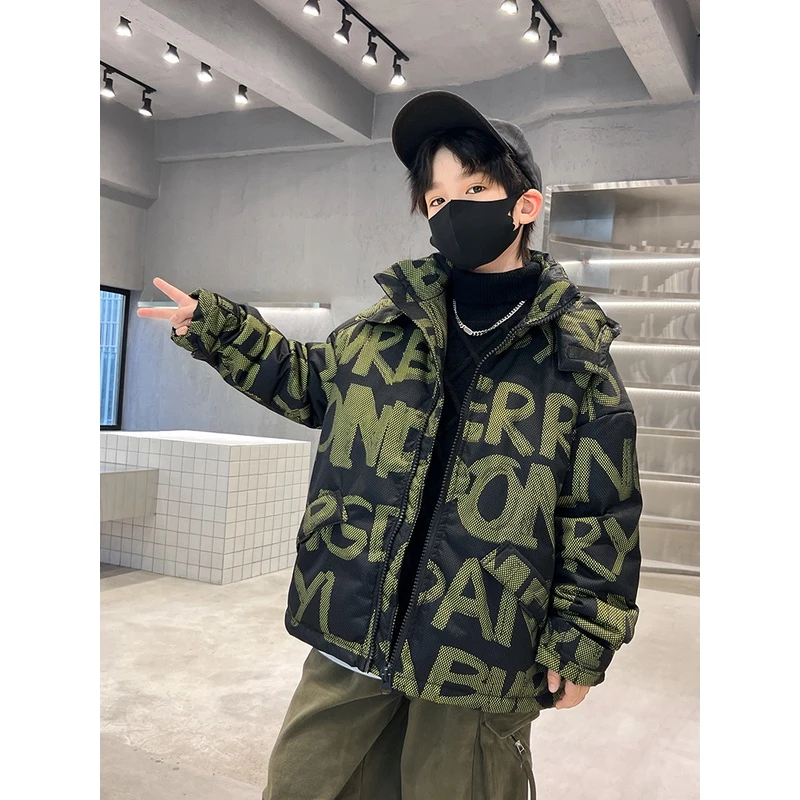 儿童装男童冬装棉衣2023新款夹棉加厚棉服中大童洋气冬季棉袄外套