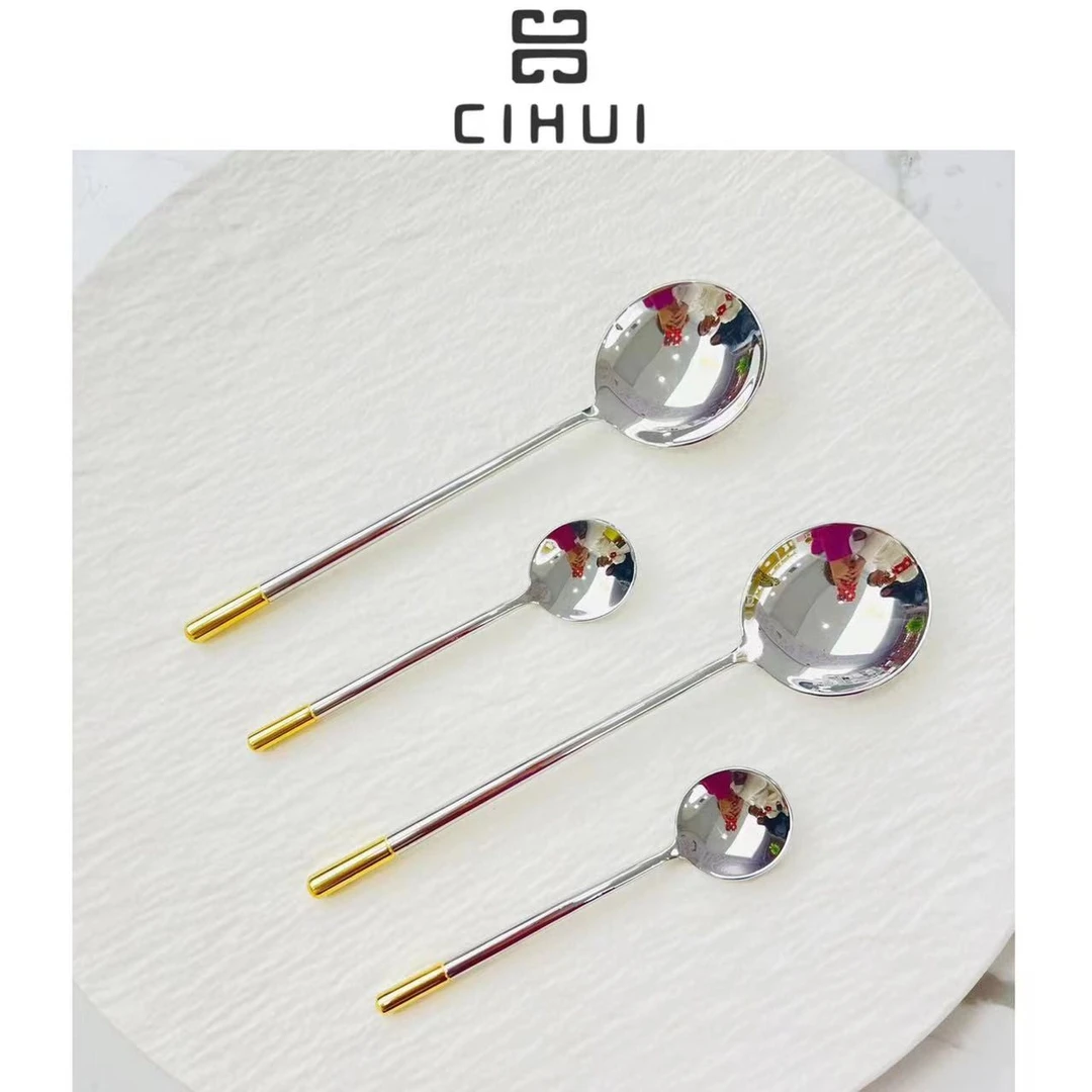 秋とLANカ-ペンタ-家用简约高档长柄艾拉金镜面勺子汤勺主餐勺甜品勺