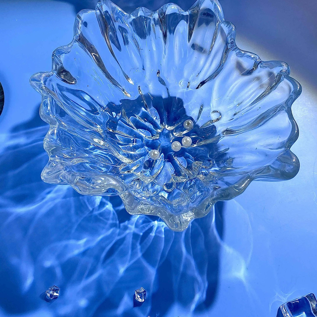 YM珊瑚水晶沙拉碗荷叶水果盘点心盘零食盘水晶家用纯色