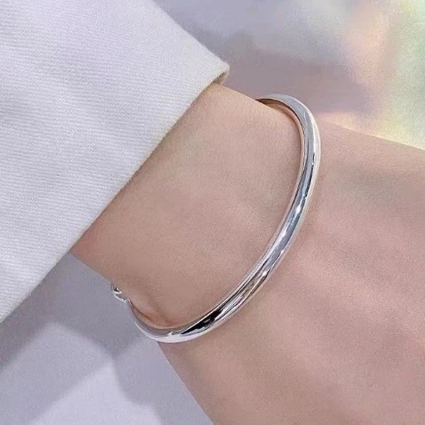 足银手镯 阿峰哥足银光面推拉手镯时尚