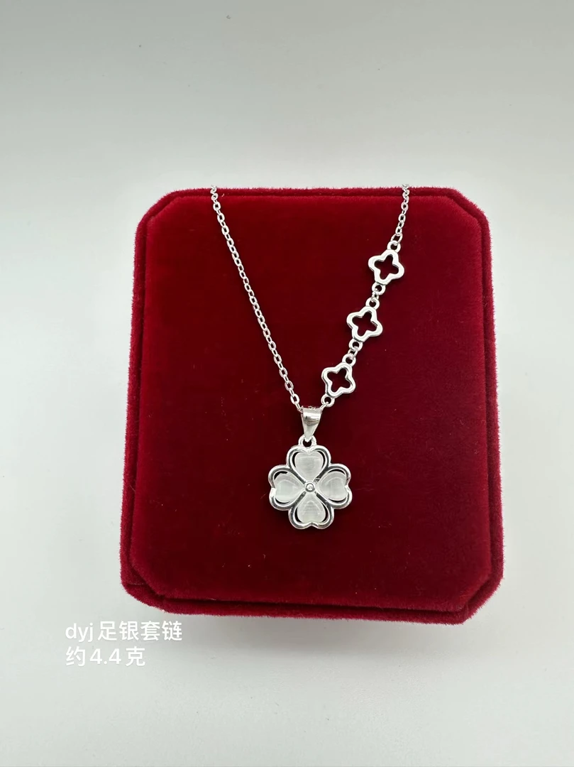坠链均足银 阿峰哥足银四叶草项链时尚