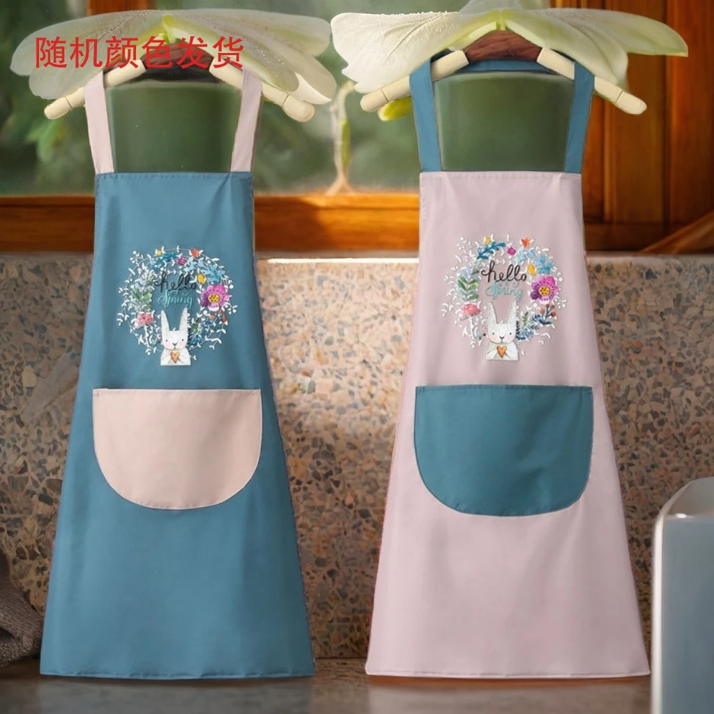 防水薄款围裙简约洋气花环兔图案时尚福利品