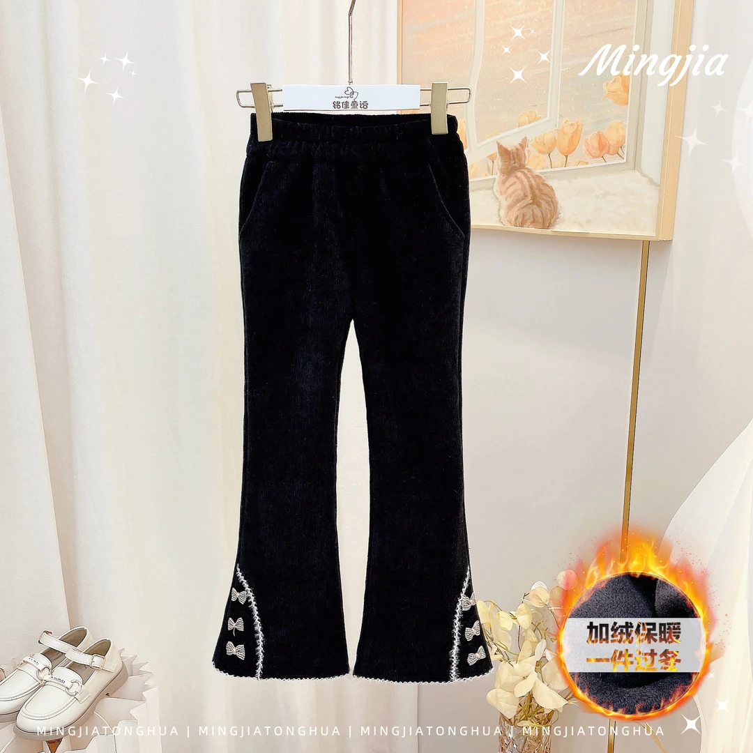 女童裤子2025秋冬新款中大童加绒加厚长裤阔腿裤休闲裤4530003421