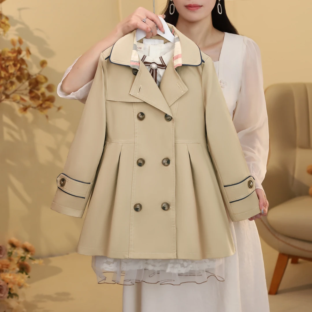 女童风衣2025春新款中大童英伦学院风中长款外套ZH1219