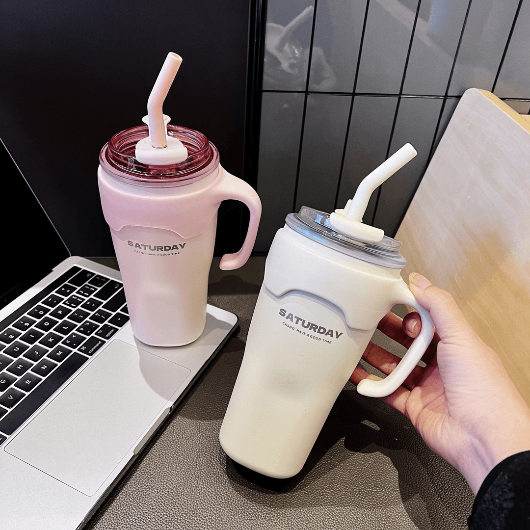 新款手柄冰霸杯大容量吸管保温杯车载男女生316不锈钢水杯咖啡杯