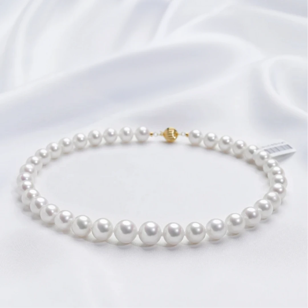 【大天女】特选天然淡水无核白珠9-10mm全珠项链 白色百搭经典