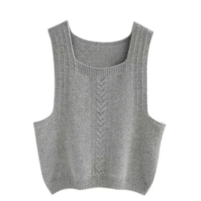 纯色方领针织马甲毛衣保暖背心针织背心秋冬毛针织打底衫毛衣上衣